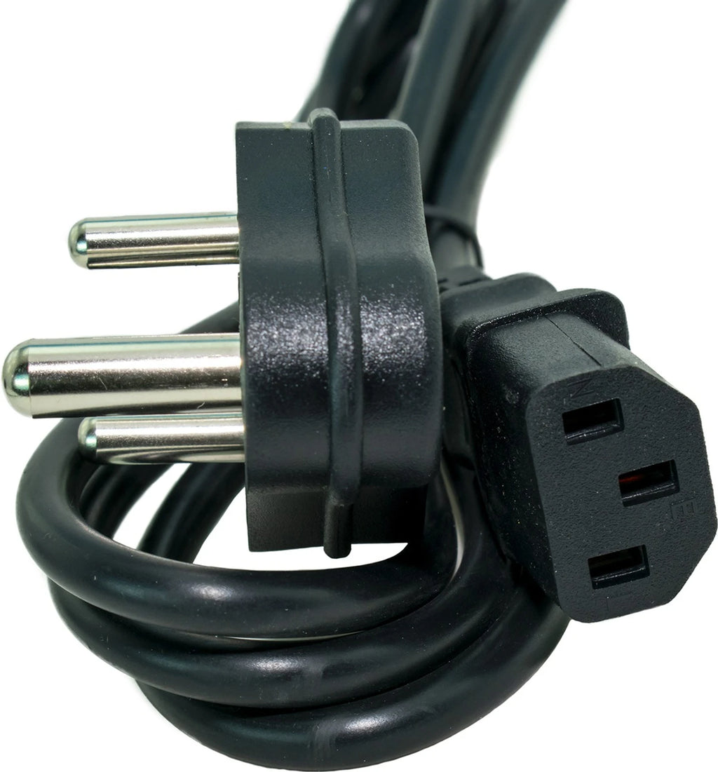 Computer power cable showing IEC C13 connector and 3 pin Indian plug