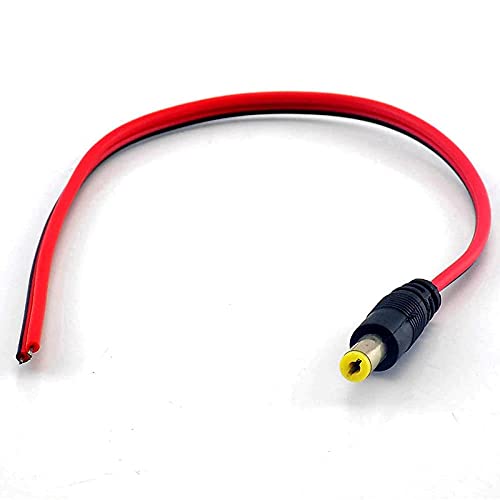 Wired DC male barrel plug with free red and black wire ends