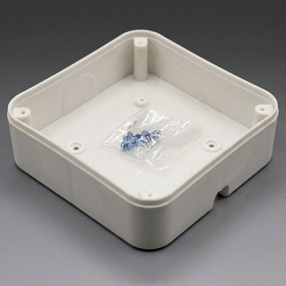 Interior view of CCTV PVC indoor junction box with cover removed