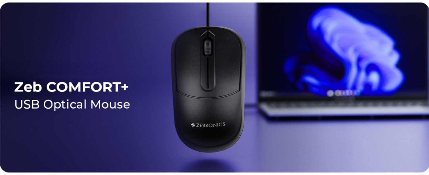 Zebronics Zeb Comfort+ Wired Mouse 1000 DPI USB