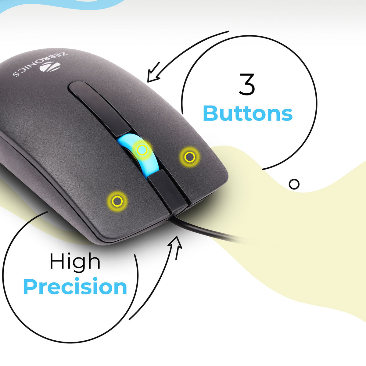 Zebronics Zeb Juggle Wired Mouse 1200 DPI USB
