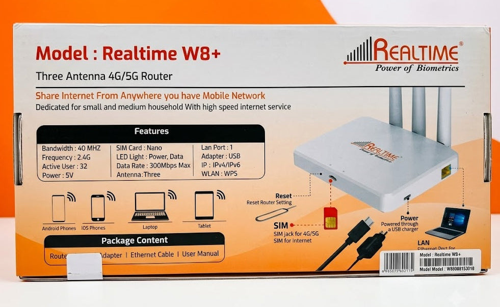 Realtime W8+ SIM Wi-Fi Router with 3 Antennas & LAN Port