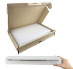 An open brown cardboard box containing a white bubble-matted item, shown above a hand holding a similar bubble-matted rectangular item. The image includes the text 'my screen' and smaller 'Powered by Life Glaffs' at the bottom.