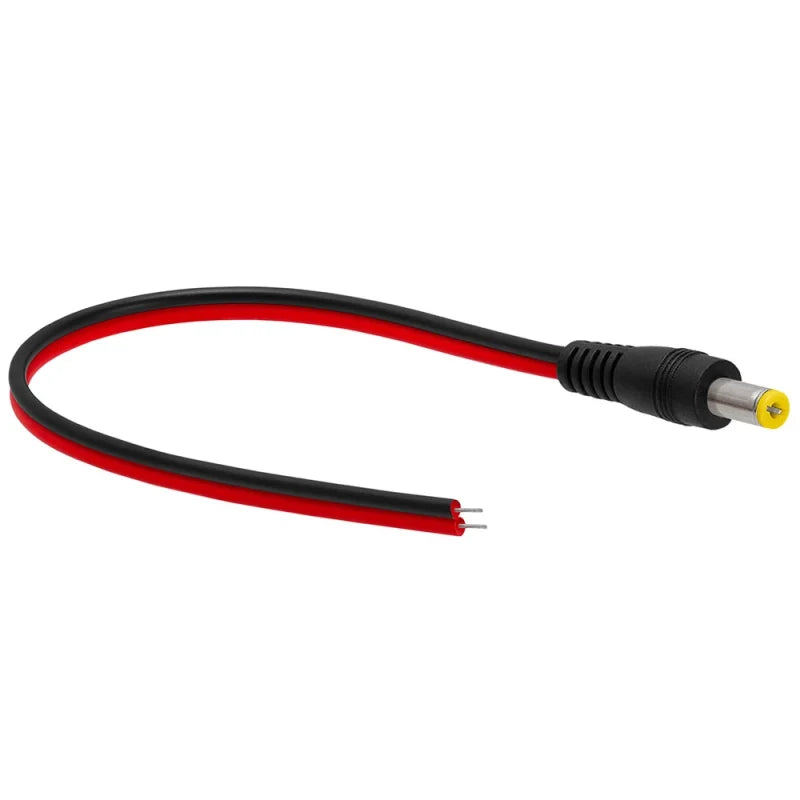 DC male barrel power connector with red and black wire leads