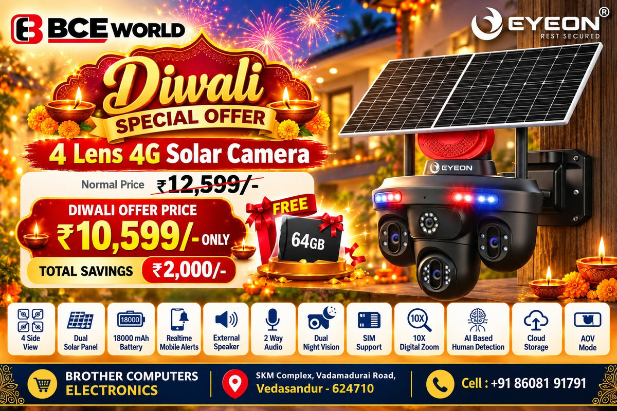 EYEON solar 4 lens 4G CCTV camera and free 64GB memory card, BCE World festive promotion