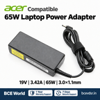 Compatible laptop adapter for Acer 65W 19V 3.42A 3.0×1.1mm