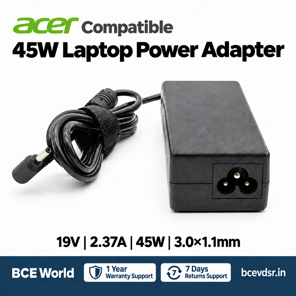 Compatible Acer 45W laptop adapter input view and 3.0×1.1mm connector