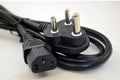 Black computer power cable with 3 pin Indian plug and IEC C13 connector